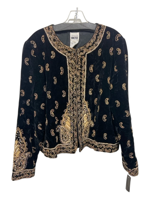 Leslie Fay Size L Black & Gold Velvet Embroidered Jacket Black & Gold / L