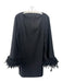 Nanette Lepore Size 10 Black Triacetate Blend Marabou Trim Square Neck Dress Black / 10