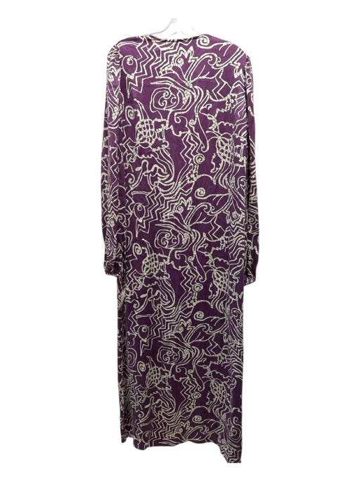 Alexis Size Small Purple, Cream & Black Cupro Blend Long Sleeve Wrap Maxi Dress Purple, Cream & Black / Small