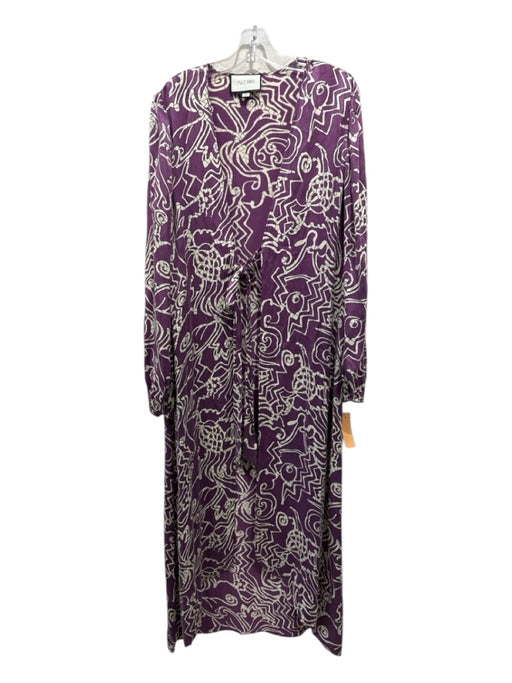 Alexis Size Small Purple, Cream & Black Cupro Blend Long Sleeve Wrap Maxi Dress Purple, Cream & Black / Small