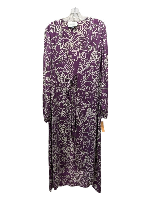 Alexis Size Small Purple, Cream & Black Cupro Blend Long Sleeve Wrap Maxi Dress Purple, Cream & Black / Small
