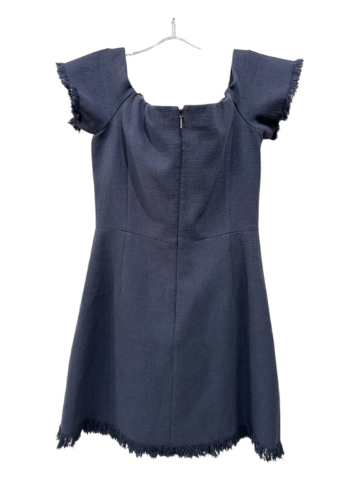 Rebecca Taylor Size 8 Navy Cotton Blend Off Shoulder Fray Detail Back Zip Dress Navy / 8
