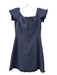 Rebecca Taylor Size 8 Navy Cotton Blend Off Shoulder Fray Detail Back Zip Dress Navy / 8