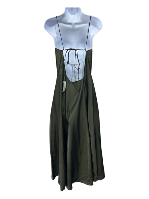 Tahari Size 10 Olive Green Acetate Blend Metallic Spaghetti Strap Sash Inc Gown Olive Green / 10