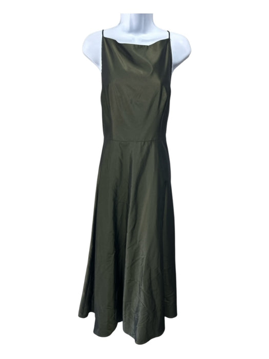 Tahari Size 10 Olive Green Acetate Blend Metallic Spaghetti Strap Sash Inc Gown Olive Green / 10