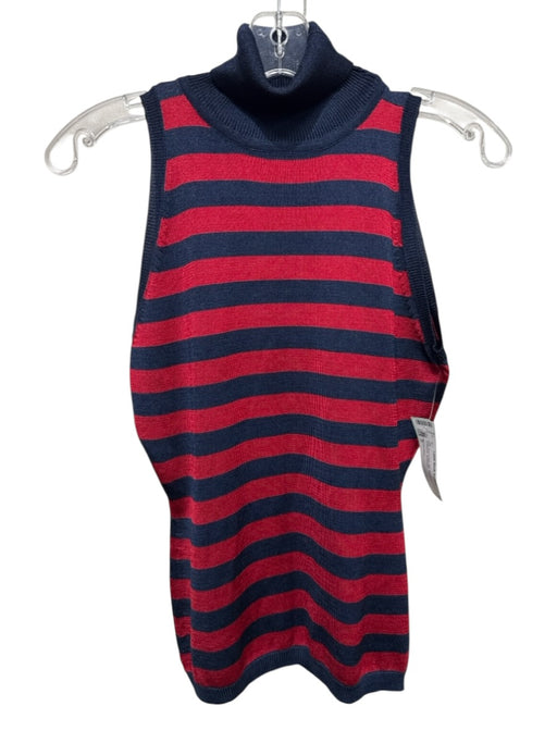 Michael Kors Size P Navy Blue & Red Silk Sleeveless Stripe Turtleneck Top Navy Blue & Red / P
