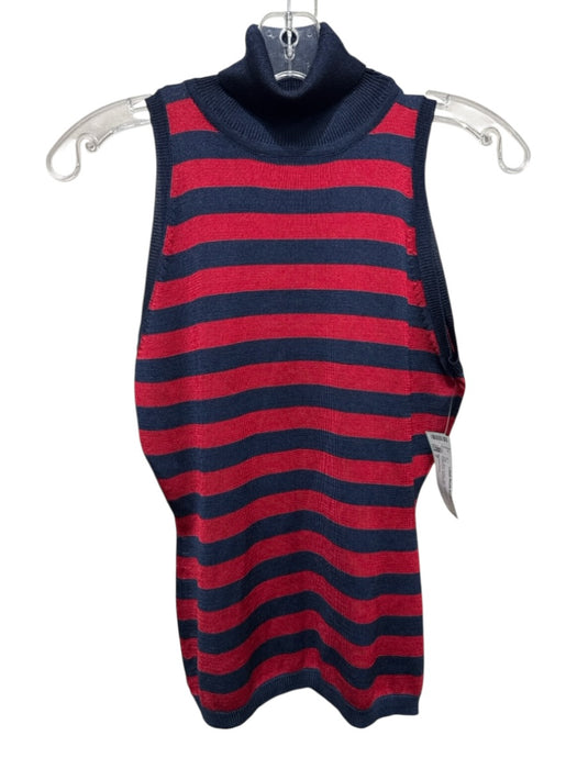 Michael Kors Size P Navy Blue & Red Silk Sleeveless Stripe Turtleneck Top Navy Blue & Red / P