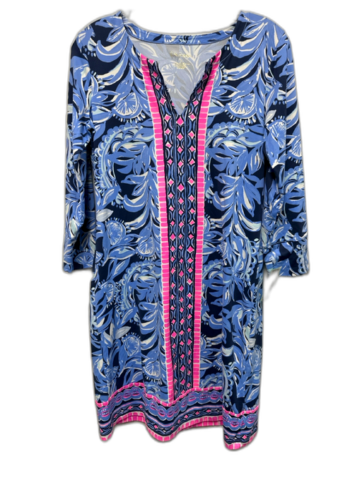 Lilly Pulitzer Size M Blue, Pink, White Nylon Blend V Neck Geometric Shift Dress Blue, Pink, White / M