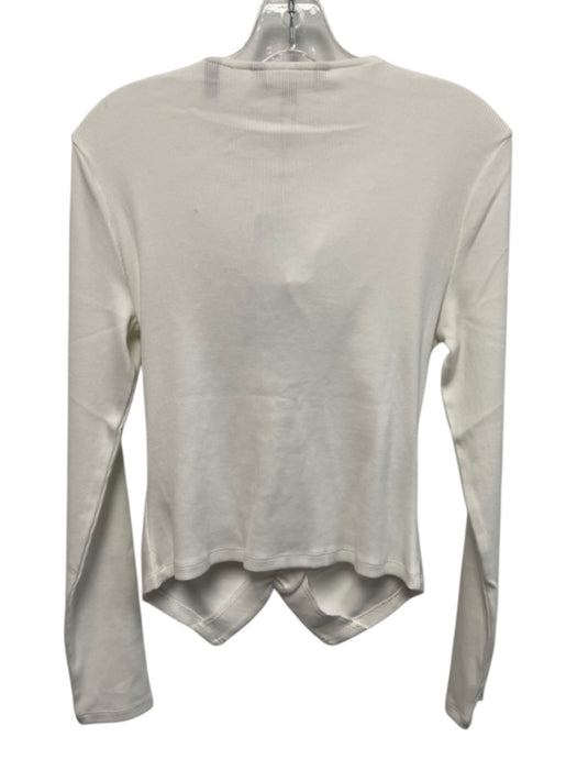 Veronica Beard Size M White Cotton Long Sleeve Button Up Gathered Ribbed Top White / M