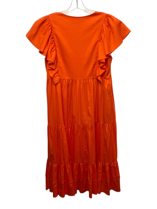 Crosby Size M Orange Cotton Split Neck Ruffle Cap Sleeve Midi Pleats Dress Orange / M