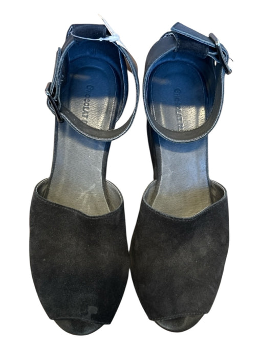 Chocolat Blu Shoe Size 9.5 Black Suede Platform Ankle Strap Peep Toe Sandals Black / 9.5