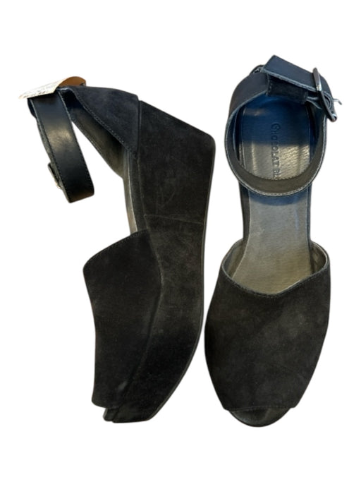 Chocolat Blu Shoe Size 9.5 Black Suede Platform Ankle Strap Peep Toe Sandals Black / 9.5