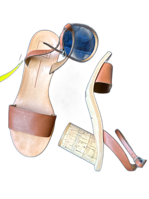 Dolce Vita Shoe Size 10 Brown & Tan Leather Cork Block Heel Ankle Strap Sandals Brown & Tan / 10