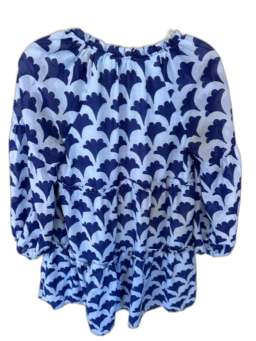 J. Marie Size XS Indigo Poly Silky Puff Sleeve V Neck Tie Front Dress Indigo / XS