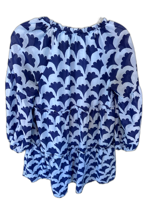J. Marie Size XS Indigo Poly Silky Puff Sleeve V Neck Tie Front Dress Indigo / XS