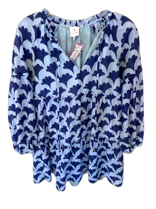 J. Marie Size XS Indigo Poly Silky Puff Sleeve V Neck Tie Front Dress Indigo / XS
