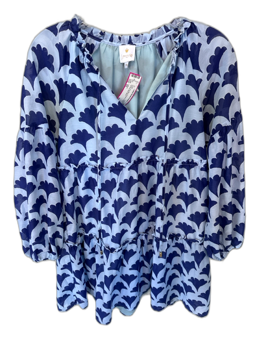 J. Marie Size XS Indigo Poly Silky Puff Sleeve V Neck Tie Front Dress Indigo / XS