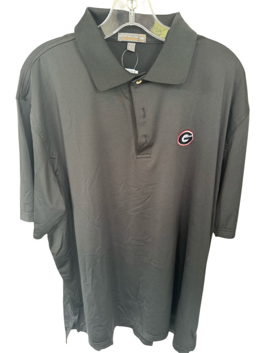 Peter Millar Size XL Black Polyester Blend UGA Quarter Button Athletic Polo Black / XL