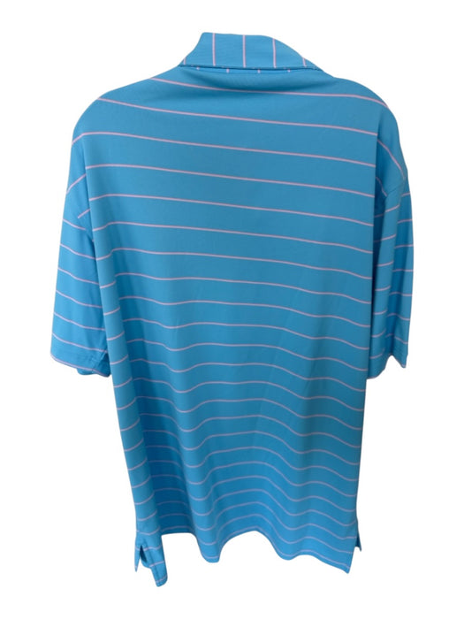 Peter Millar Size XL Blue & Pink Polyester Blend Stripe Quarter Button Polo Blue & Pink / XL