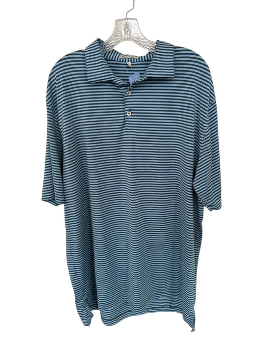 Peter Millar Size XL Green & Blue Polyester Blend Stripe Quarter Button Polo Green & Blue / XL