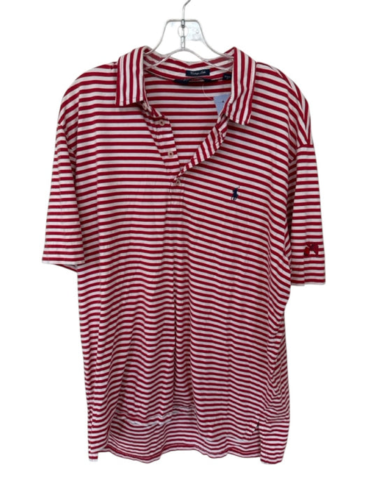 Ralph Lauren Size XL Red & White Pima Cotton Striped Quarter Button Men's Polo Red & White / XL