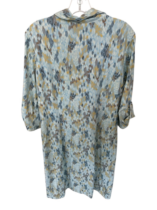 J Mclaughlin Size L Blue & Yellow Nylon Blend Button Up Front Pocket Midi Dress Blue & Yellow / L