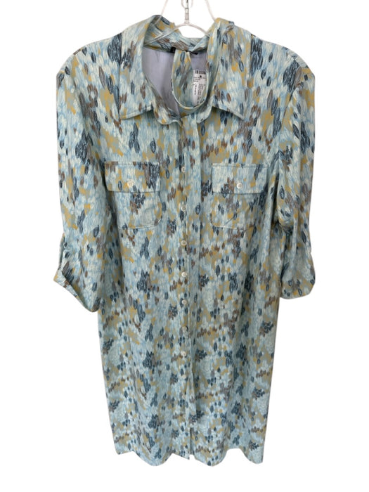 J Mclaughlin Size L Blue & Yellow Nylon Blend Button Up Front Pocket Midi Dress Blue & Yellow / L