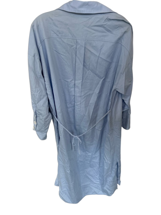 Zara Size M Light Blue Cotton Button Up Half Sleeve Collar Midi Dress Light Blue / M
