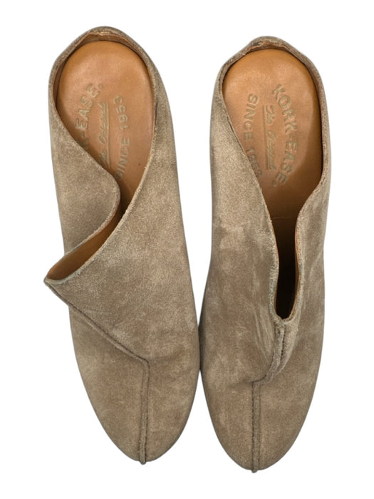 Cork-Ease Shoe Size 10 Khaki Suede square heel Stitching Detail Open Back Clogs Khaki / 10