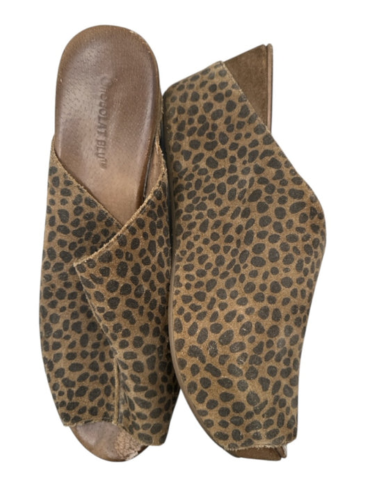 Chocolat Blu Shoe Size 9.5 Brown Suede Peep Toe Leopard Open Back Wedges Brown / 9.5