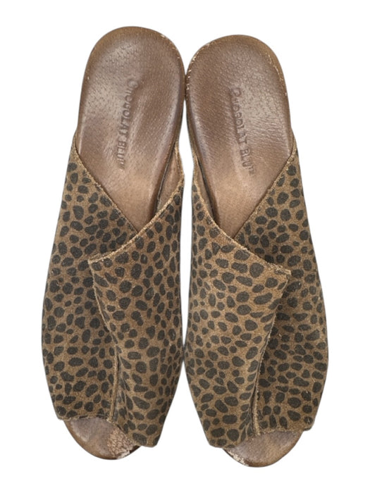 Chocolat Blu Shoe Size 9.5 Brown Suede Peep Toe Leopard Open Back Wedges Brown / 9.5