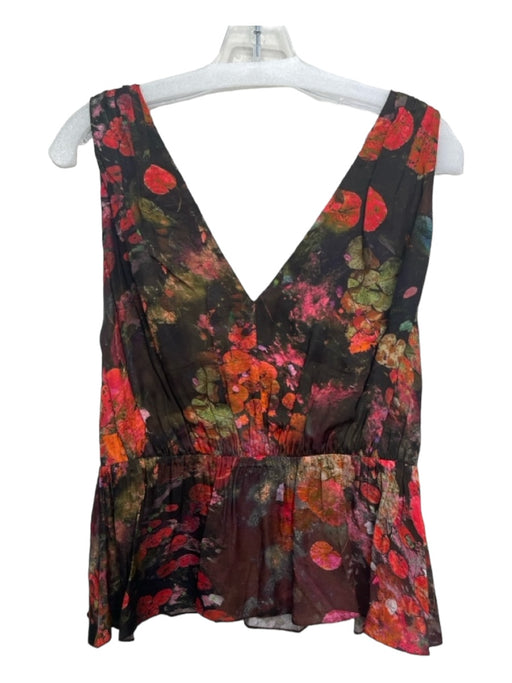 Careste Size 2 Red Black Green Rose Petal Abstract Sleeveless V Neck Top Red Black Green / 2