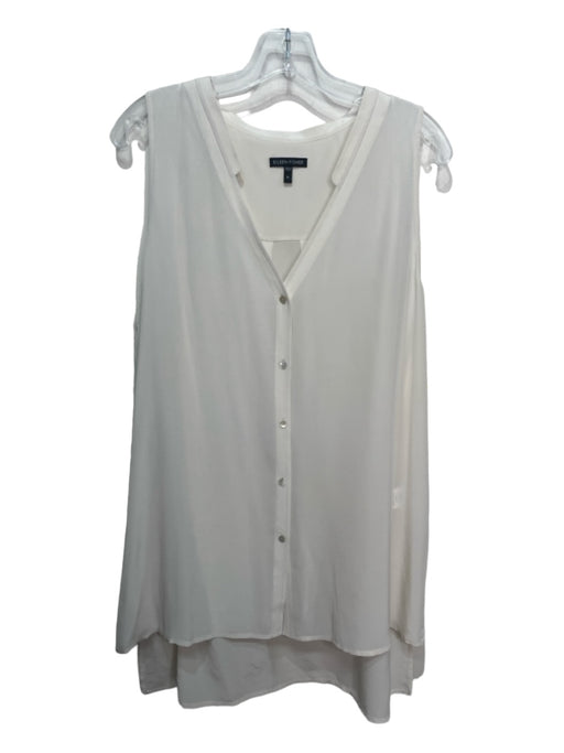 Eileen Fisher Size XL Gray Silk round split neck Sleeveless Button Front Top Gray / XL