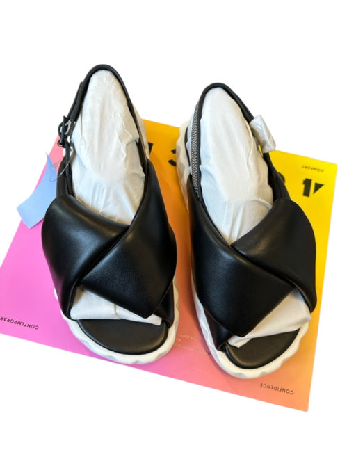 4CCCCEES Shoe Size 38 Black & White Leather Rubber Sole Crossover Sandals Black & White / 38
