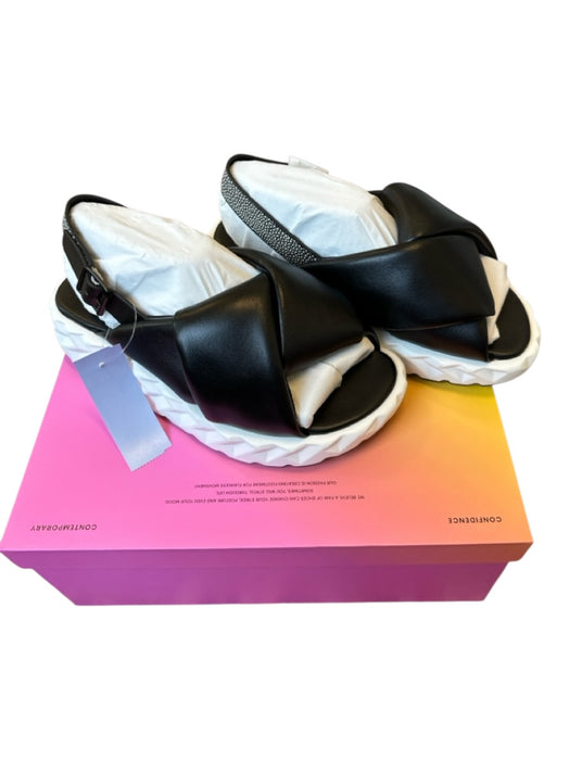 4CCCCEES Shoe Size 38 Black & White Leather Rubber Sole Crossover Sandals Black & White / 38