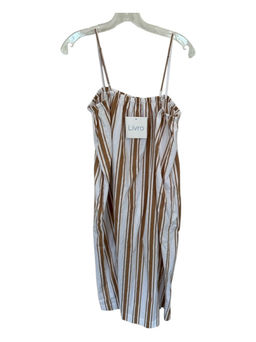 Livro Size S White & Brown Print Cotton Vertical Stripes Adjustable Straps Dress White & Brown Print / S