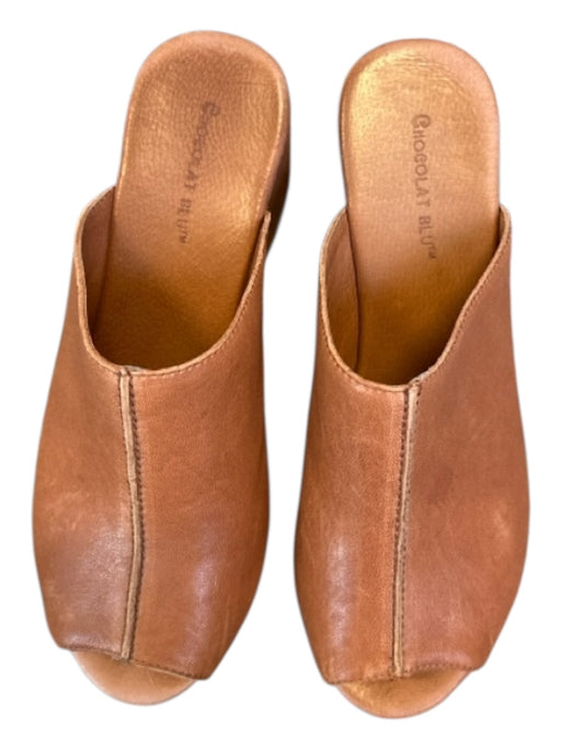 Chocolat Blu Shoe Size 7.5 Brown Leather Platform Block Heel Peep Toe Mules Brown / 7.5