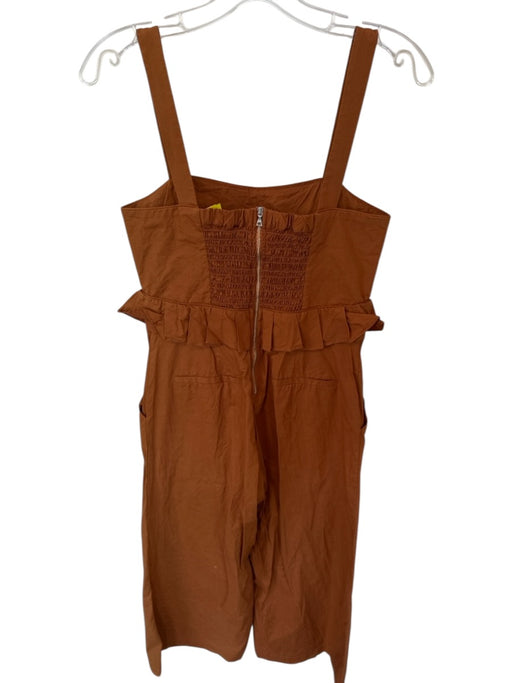 Sea Size 6 Orange Brown Cotton Ruffle Front Maxi Zip Back Pockets Jumpsuit Orange Brown / 6