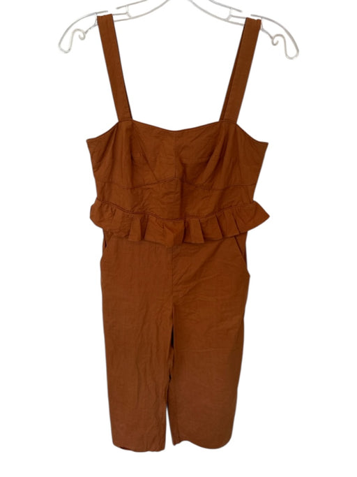 Sea Size 6 Orange Brown Cotton Ruffle Front Maxi Zip Back Pockets Jumpsuit Orange Brown / 6