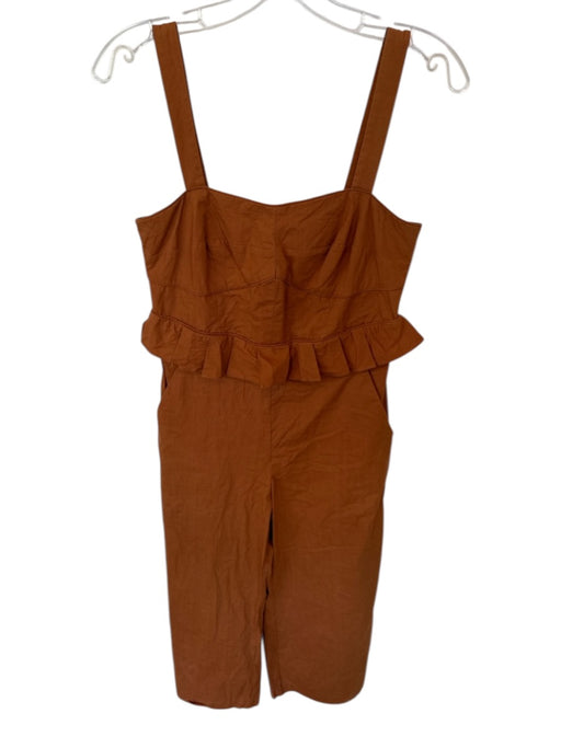 Sea Size 6 Orange Brown Cotton Ruffle Front Maxi Zip Back Pockets Jumpsuit Orange Brown / 6