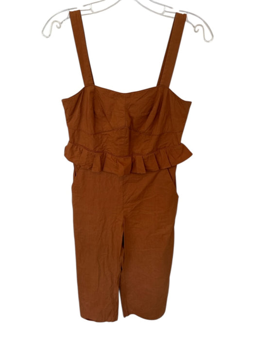 Sea Size 6 Orange Brown Cotton Ruffle Front Maxi Zip Back Pockets Jumpsuit Orange Brown / 6
