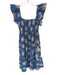 Olivia James Size XS Blue & Tan Cotton Flutter Sleeves Plants Monkeys Dress Blue & Tan / XS