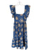 Olivia James Size XS Blue & Tan Cotton Flutter Sleeves Plants Monkeys Dress Blue & Tan / XS