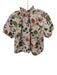 Olivia James Size S Tan & Green Cotton Short Balloon Sleeve Botanical V Neck Top Tan & Green / S