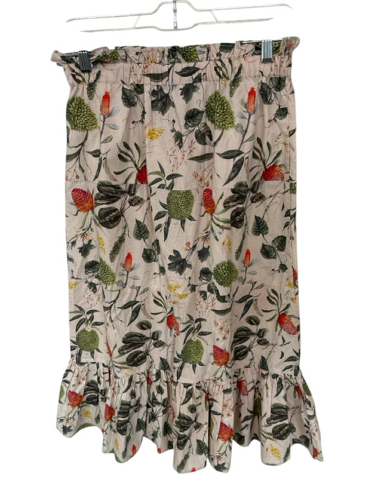 Olivia James Size S Tan & Green Cotton Elastic Waist Botanical Buttons Skirt Tan & Green / S