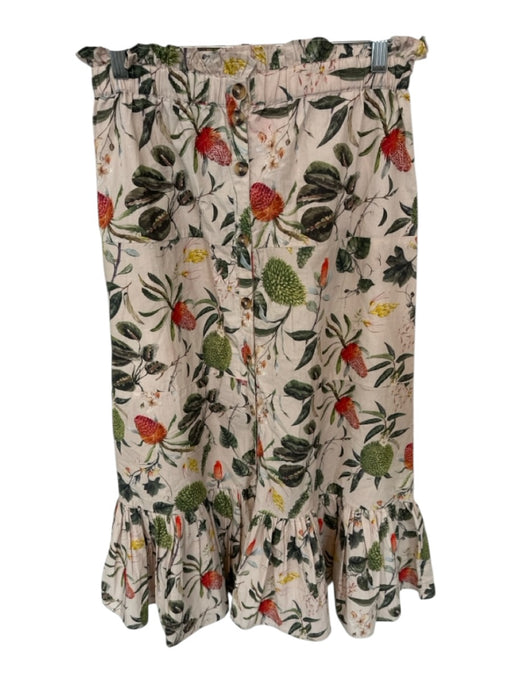 Olivia James Size S Tan & Green Cotton Elastic Waist Botanical Buttons Skirt Tan & Green / S