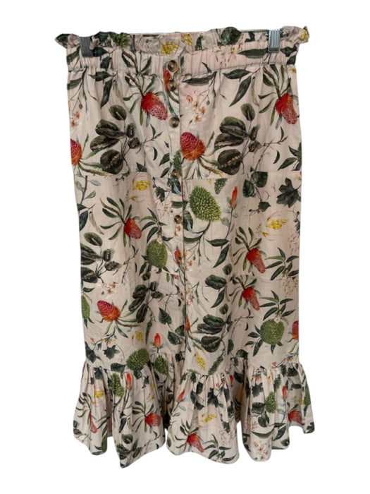 Olivia James Size S Tan & Green Cotton Elastic Waist Botanical Buttons Skirt Tan & Green / S