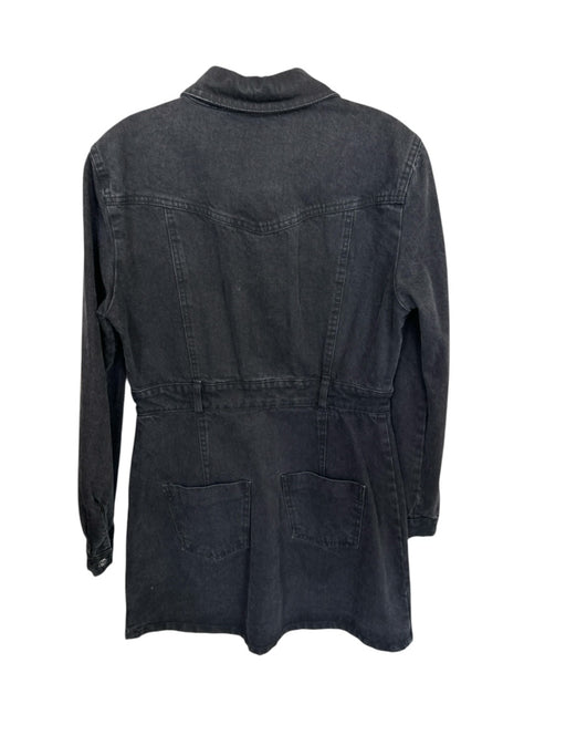 Zara Size M Black & Silver Cotton Blend Long Sleeve Rhinestone Button Down Dress Black & Silver / M
