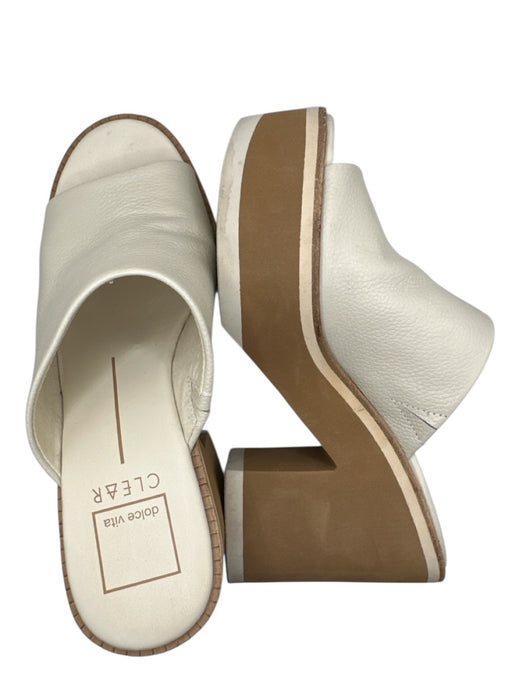 Dolce Vita Shoe Size 7 Cream & Brown Leather Platform Block Heel Open Toe Mules Cream & Brown / 7