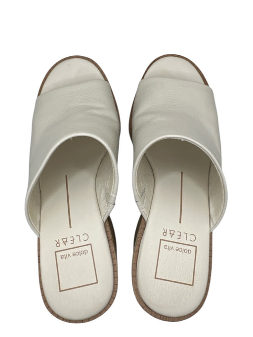 Dolce Vita Shoe Size 7 Cream & Brown Leather Platform Block Heel Open Toe Mules Cream & Brown / 7